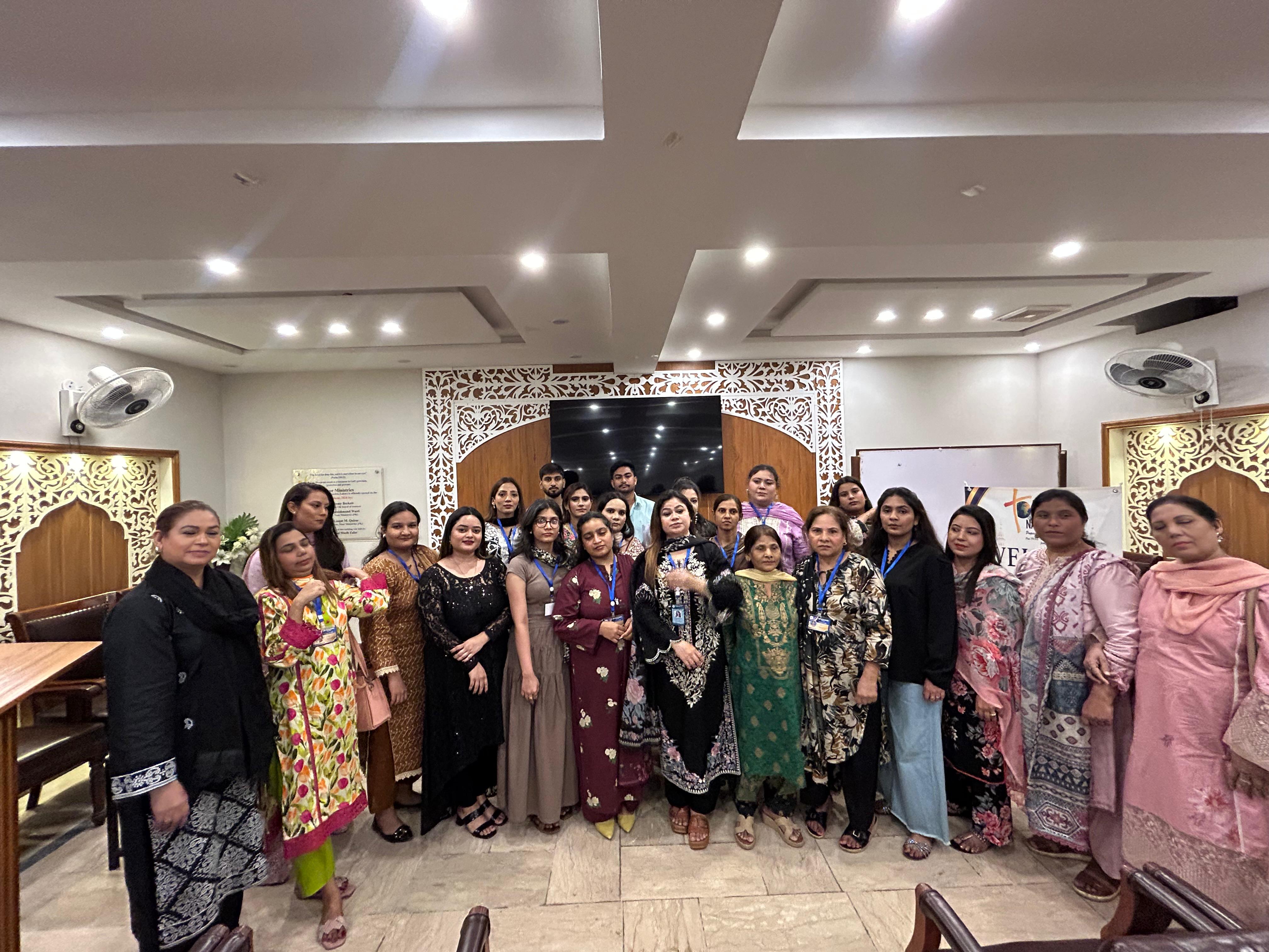A large group of students at Lamp For The Nations orientation in Lahore, Pakistan